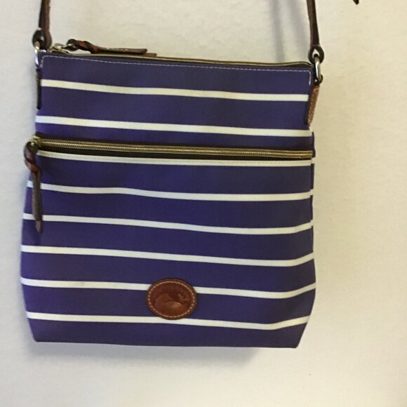 Dooney & Bourke Blue and White Striped Nylon Crossbody Bag - Picture 2 of 13